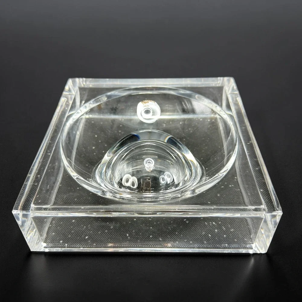 Vintage Italian Thick Acrylic Square Ash Holder Catchall Clear Lucite Italy VTG